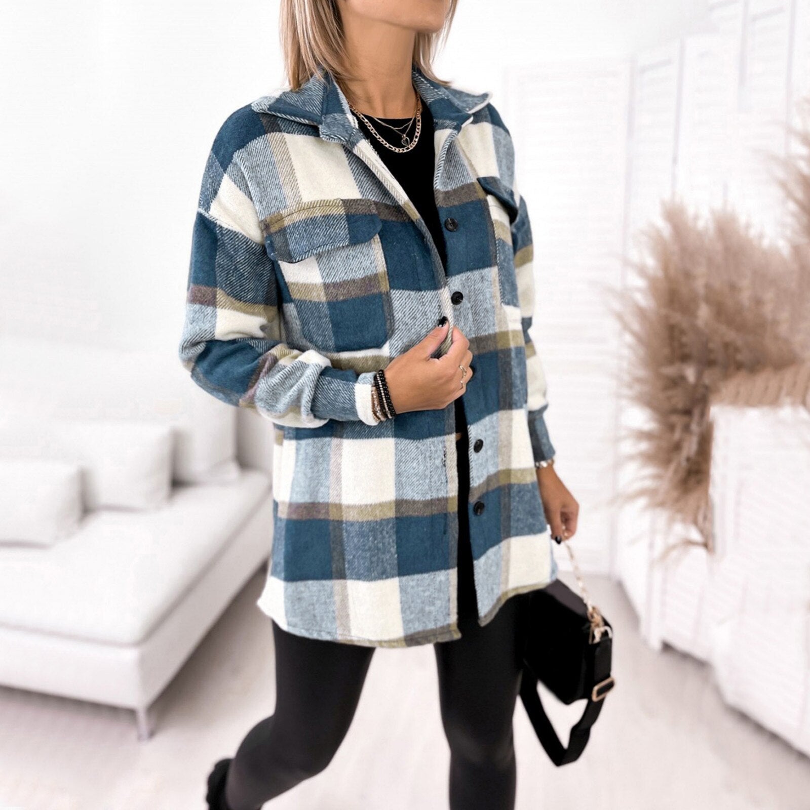 Breezy Check Collared Outerwear | Klyo