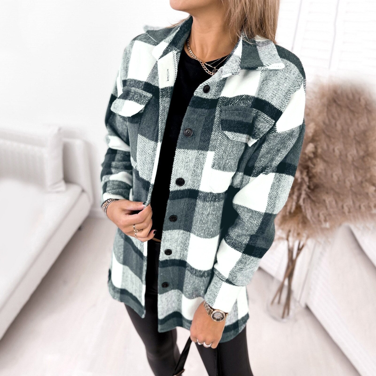 Breezy Check Collared Outerwear | Klyo