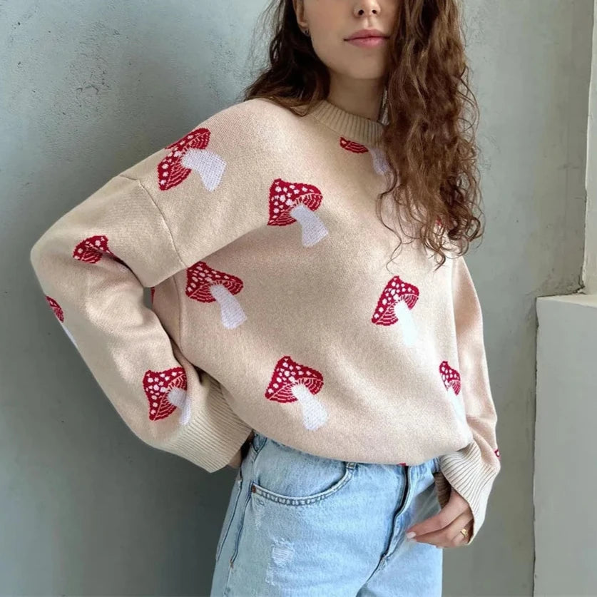 Mushroom Graphic Print Sweater | Klyo